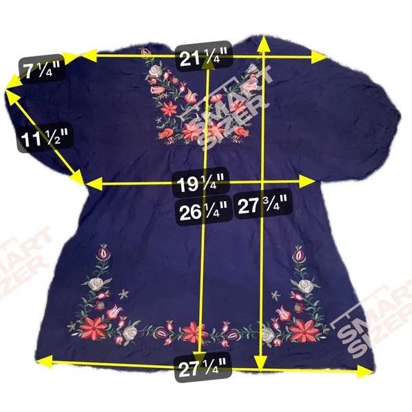 Unbranded Women NA Navy Blue‎ Floral Embroidered Boho Peasant Top Puff Sleeve - Image 3