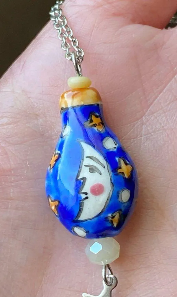 Handmade ceramic moon & star whimsical fairy boho funky vintage style necklace🌟🌛🧡 - Image 2