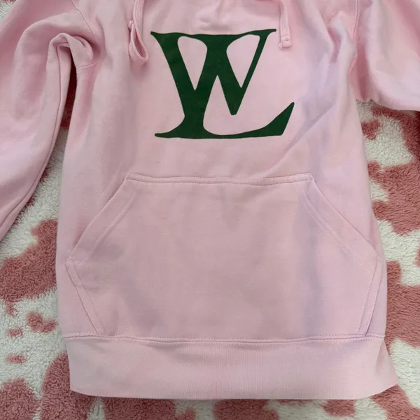 Y2K Baby Pink Monogram Hoodie 💕 Coquette Streetwear Pullover Size Small - Image 3