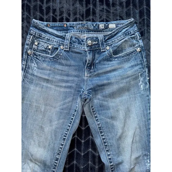 Miss Me Women's‎ Boot Embellish Blue Denim Low Rise Medium Wash Size 28 - Image 2