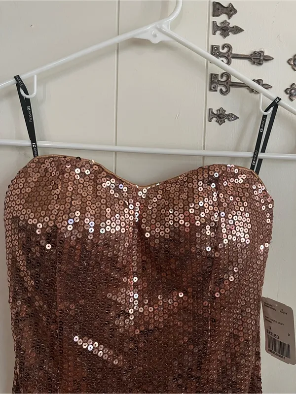 Forever 21 Bronze Sequin Strapless Mini Dress - Image 4