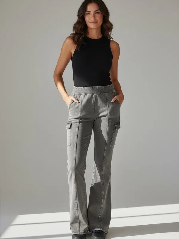 Out From Under Aria Cargo Flare Pants Washed Grey Medium Lounge Urban Outfitters - Image 3