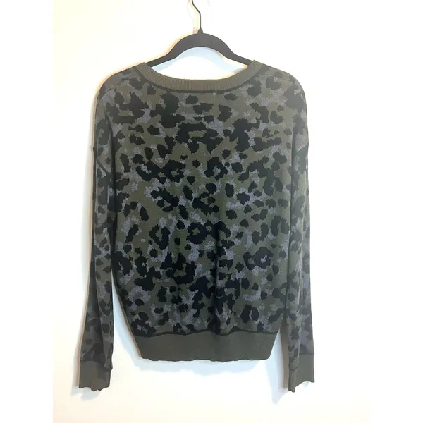 by Anthropologie Ethan Crew Neck Leopard Print Knit Sweater Green Gray Brown M - Image 3