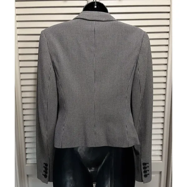Ann‎ Taylor LOFT Collar V-Neck Black/White Tiny Houndstooth Button Blazer Sz 2 - Image 4