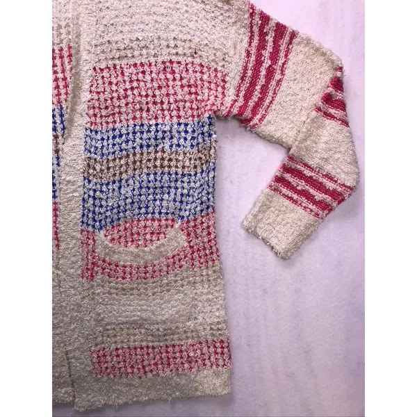 Adora Cardigan Sweater Womens 2XL 3XL Ivory Red Blue Striped Open Front‎ - Image 5