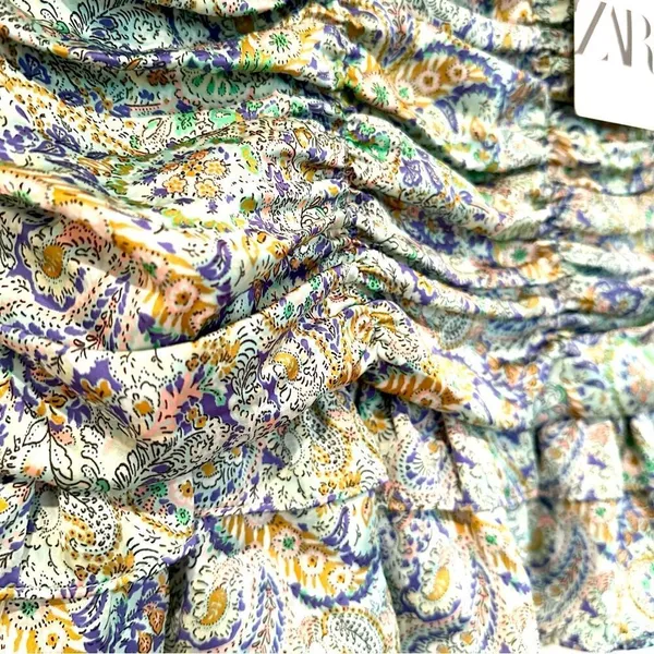 Zara Ruched Ruffle Paisley Floral Satin Mini Skirt Women's Medium‎ Coquette NWT - Image 6