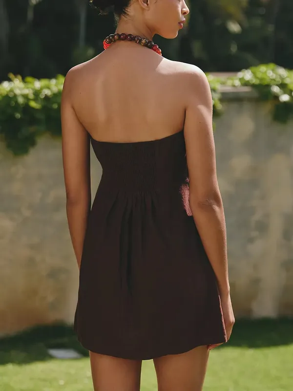 Anthropologie Celandine Linen-Blend Strapless Mini Dress Chocolate Brown Medium - Image 2