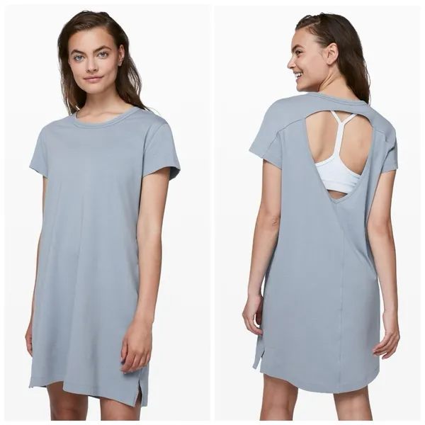 NWOT Lululemon Day Tripper Mini Dress Pima Cotton Blue Open Back Size 4 - Image 2