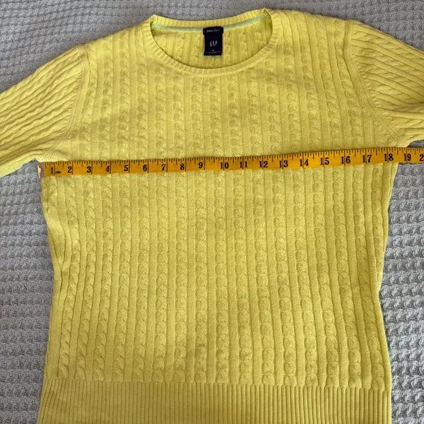 Vintage Gap Y2K Cable Knit Sweater Womens Medium Neon Yellow Green 3/4 Sleeve - Image 6