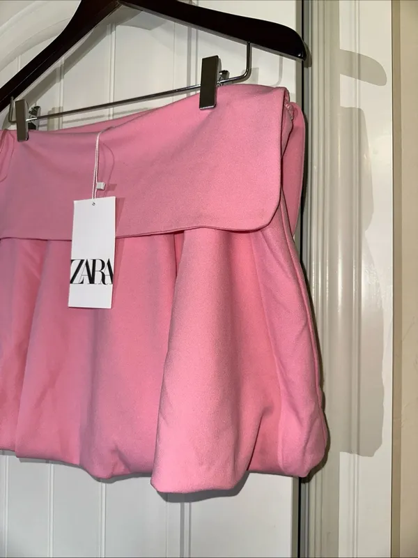 Zara Pink Bubble Hem Mini Skirt Foldover Waist NWT S - Image 5
