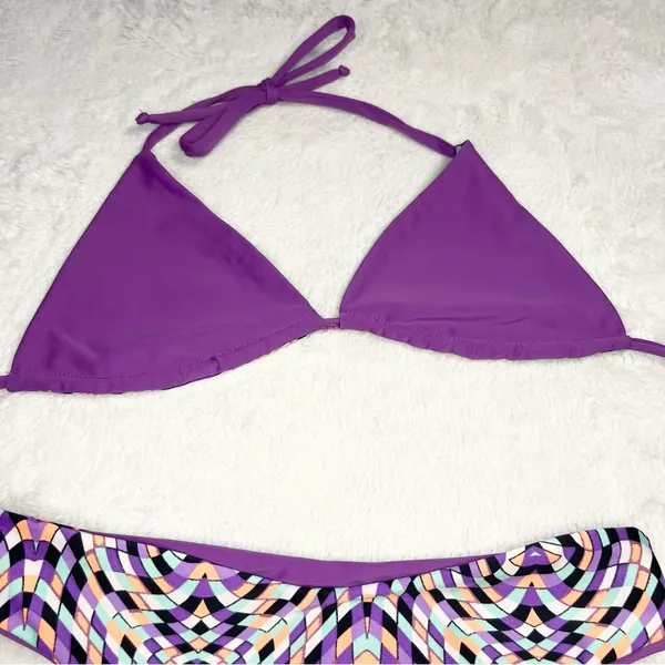 Trippy Purple Geometric Print Triangle Bikini Set Size Small Beach Rave Festival - Image 9