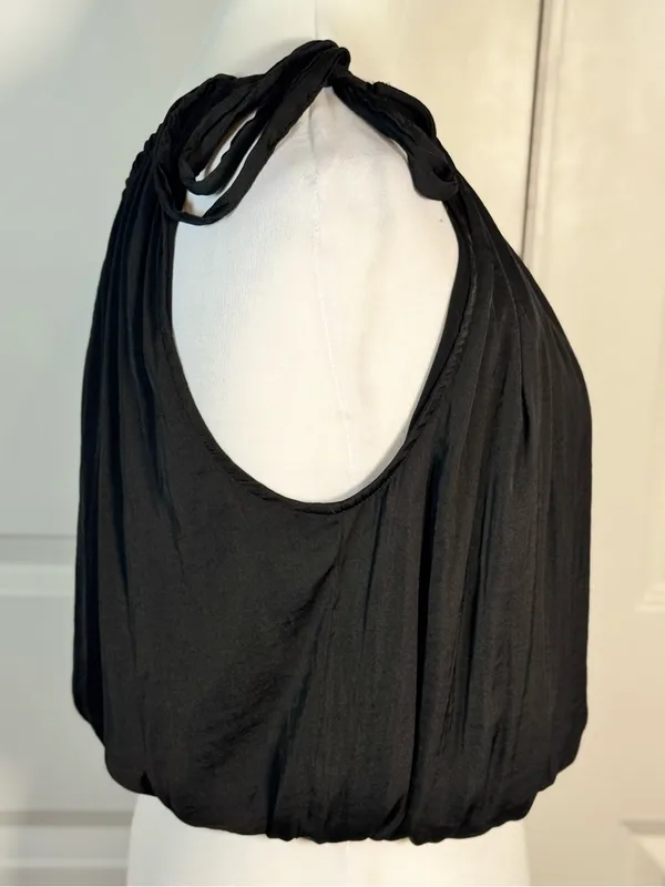 Free People Brayden Tank XS Black One Shoulder Tie Bubble Hem Y2K Going Out Top - Image 4