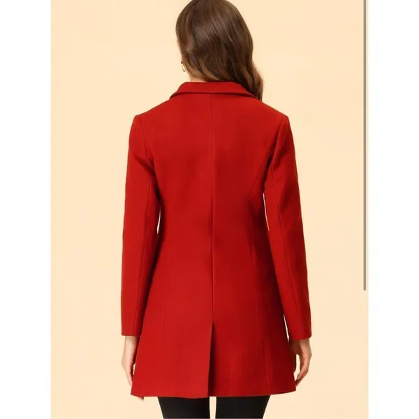 NEW Red Allegra K Notched Lapel Single Breasted Winter Coat S - Image 4