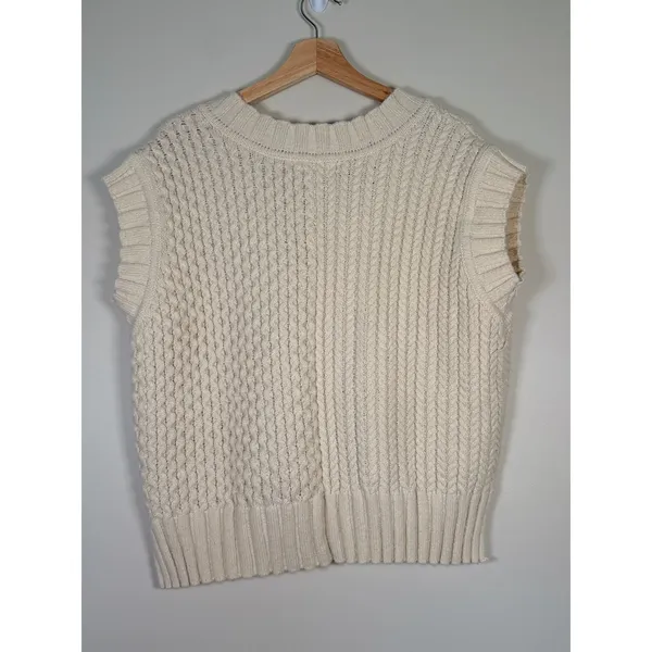 Altar'd‎ State Womens Cream Cable Knit V-Neck Sweater Vest High-Low Oversized M - Image 3
