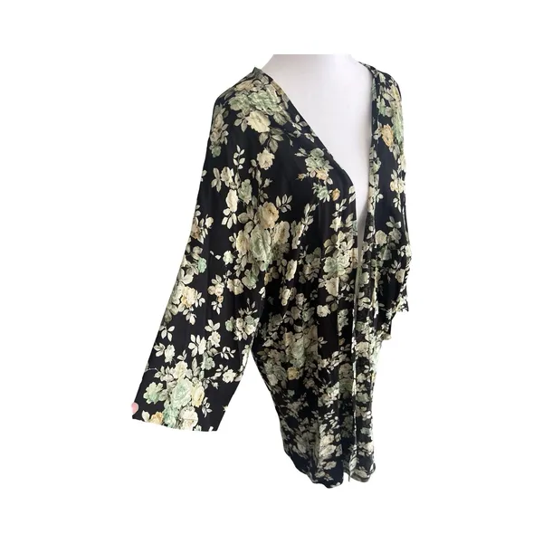 POL Womens‎ Floral Kimono Cardigan Black Green Boho Open Front One Size OS - Image 3