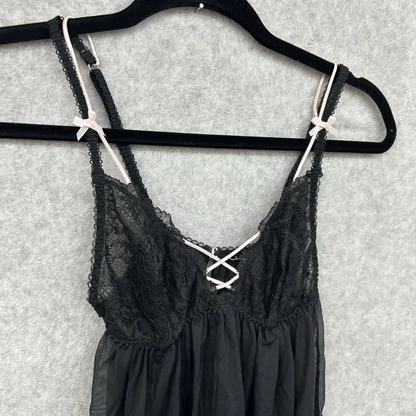 Victoria's Secret Black Lace Sheer Babydoll Nightgown Adjustable Straps Size S - Image 3