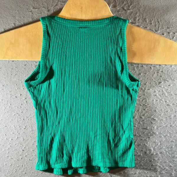 1436 | Zenana Ribbed High Neck Cropped Tank‎ Top Minimalist Y2K Green Womens S - Image 2
