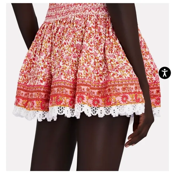 Poupette St Barth Galia Smocked Mini Skirt Size XS Pink Mistral Floral Boho - Image 13