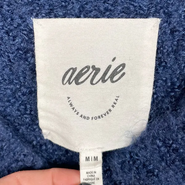 Aerie Teddy Boucle Sweater Women's Size Medium Navy Blue Wool Blend Cozy Soft - Image 6