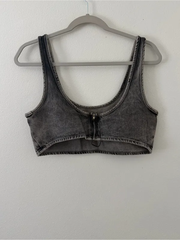 Zara TRF Denim Western Festival Cropped Gray Acid Wash Tank Top size medium - Image 3
