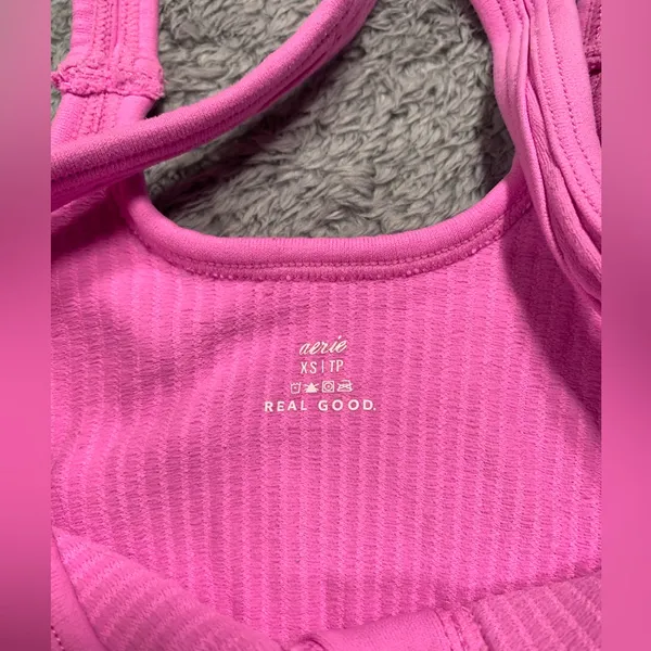 Aerie Pink Ribbed Button-Up Crop Top XS - Image 4