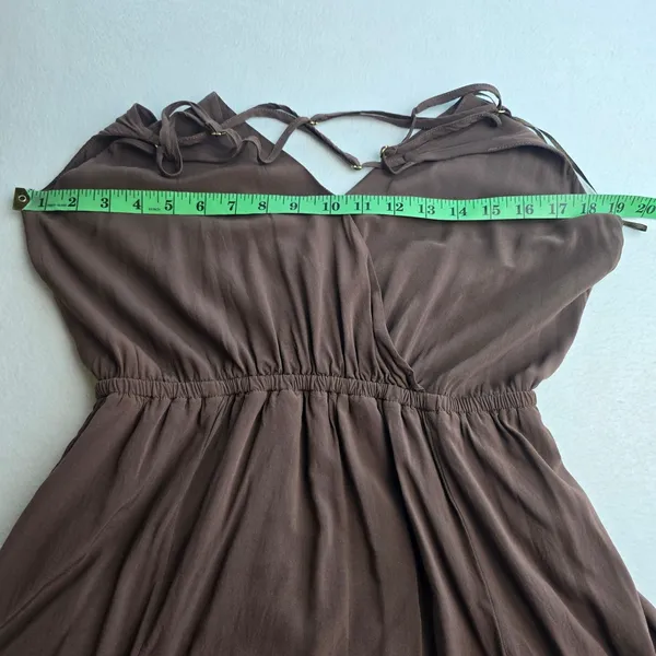 L*Space Tori Strappy Midi Dress in Cocoa‎ Brown Rayon V-Neck Slit Large - Image 6
