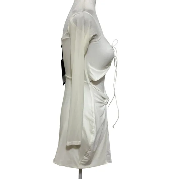 White Fox “Invite Pending” Cutout Ruched Mini Dress White Size M NWT - Image 3