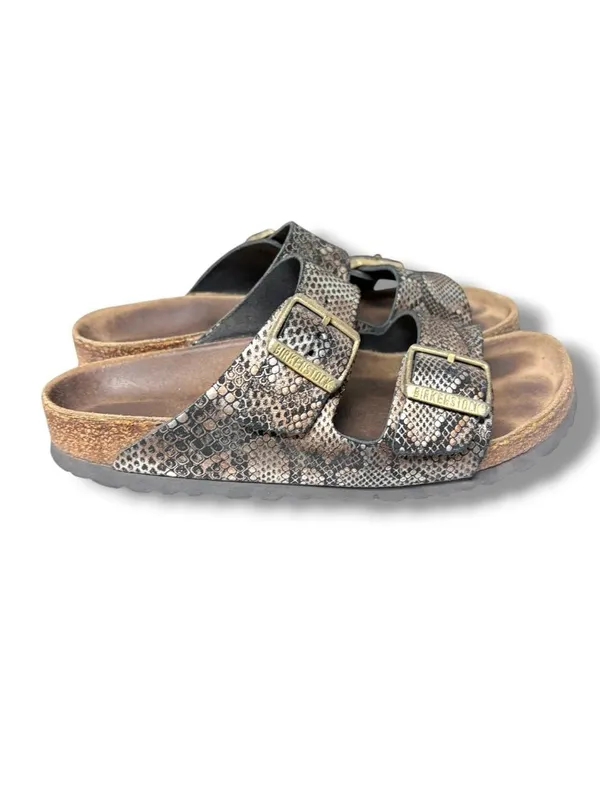 Birkenstock Arizona Soft Footbed Pewter Python Print Sandals EU 38 US 7 - Image 7