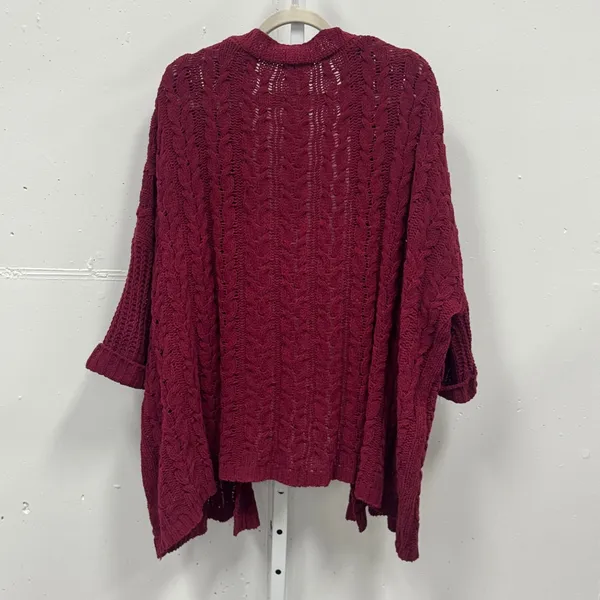 Umgee USA Burgundy Cable Open Front Chunky Knit Cardigan Oversized M/L Boho - Image 2