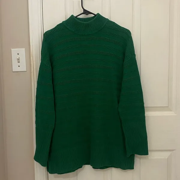 LOFT Mock Neck Tunic Style Textured Sweater in Green - Image 2