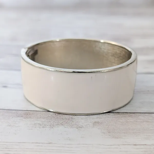 Cream Enamel Chunky Hinged Bracelet - Image 6