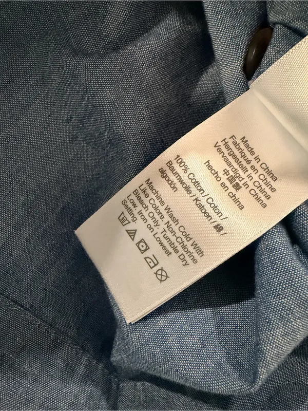 J. Crew Size S Blue Chambray Denim Bow Button Peasant Tie Sleeve Boho Top Blouse - Image 9