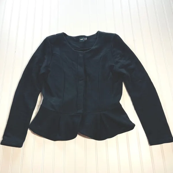 ASOS Womens Black Structured Peplum Hem Cardigan Sweatshirt Jacket US‎ 12 - Image 3