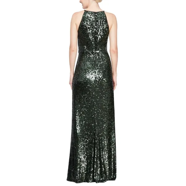 NWT Alex Evenings Neck Front Slit Sleeveless Dress Gown Black / Emerald Green 2 - Image 2
