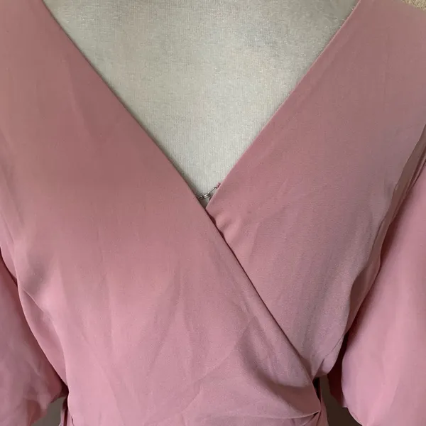 FAME AND PARTNERS Georgette Blush Pink V-Neck Wrap Cocktail‎ Feminine Dress Sz 14 - Image 11