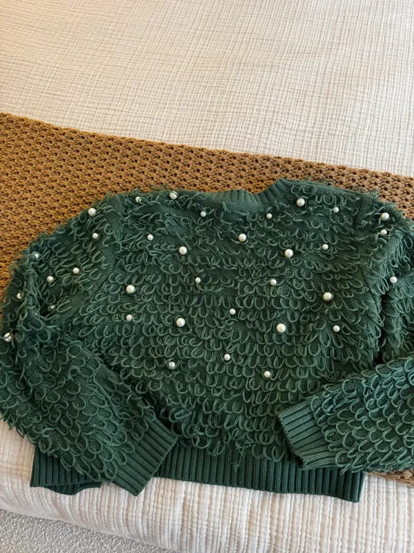 Mighty fine Forest green cardigan with pearl details - Image 5