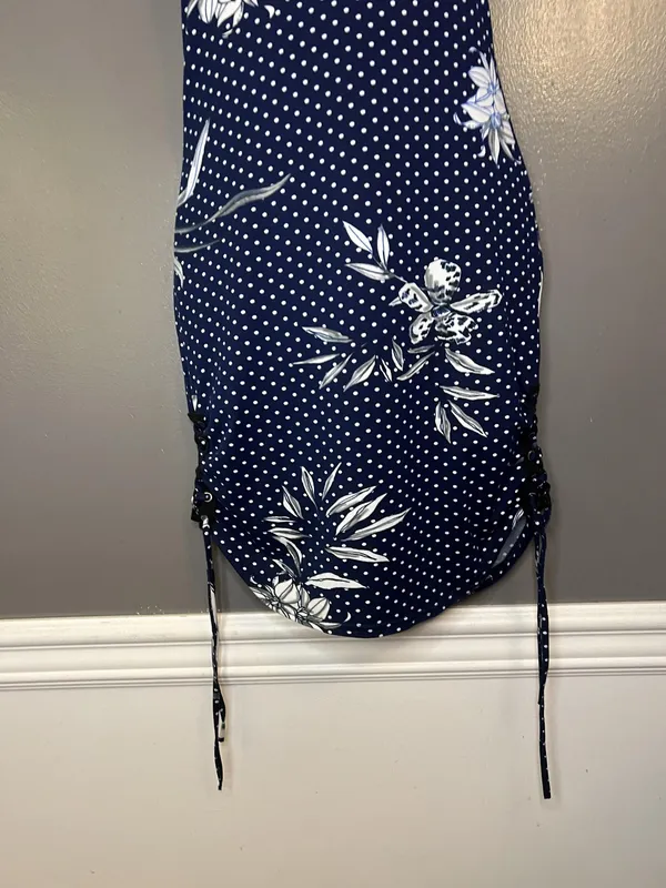 Love Dress Womens Medium Blue Polka Dot Floral Ruched Bodycon Tank Mini - Image 3