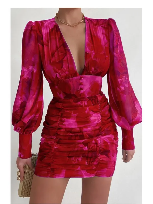 RUNAWAY THE LABEL LITSA DRESS PINK Rose Mini Long Sleeve Floral Size Large L - Image 8