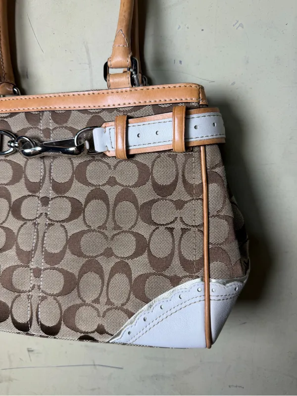 Coach Signature Hampton Buckle Belted Satchel Y2K Blue Leather Jacquard Bag - Image 12