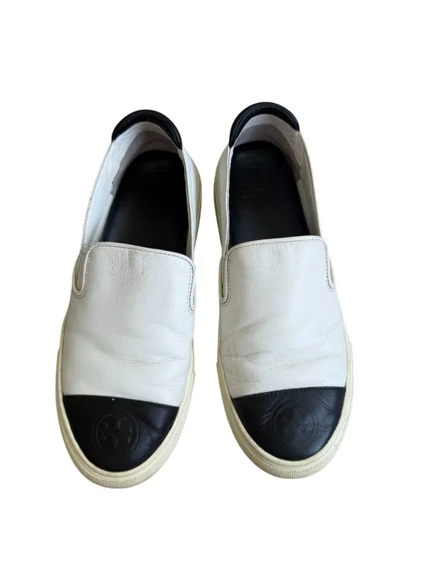 TORY BURCH Black White Leather Colorblock Sneakers Size 6 - Image 9