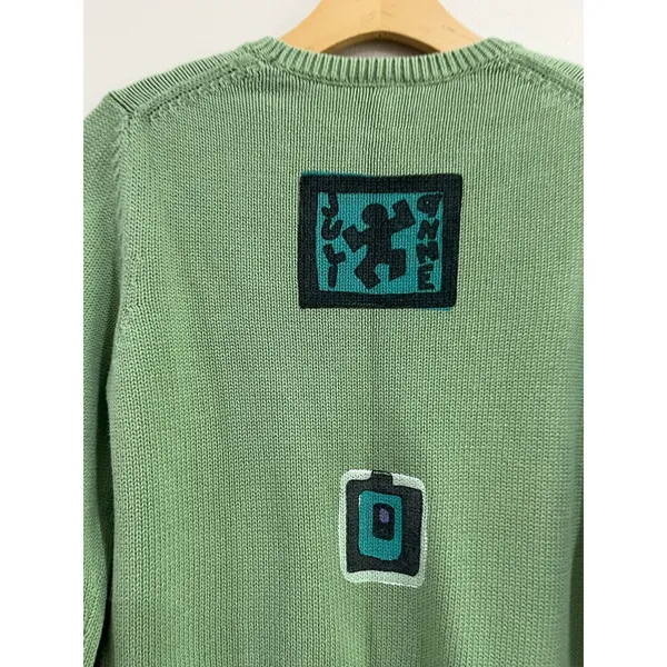 Julianne Vintage Green Art To Wear Sweater Crewneck‎ Graphic Knit Boho Sz M - Image 5