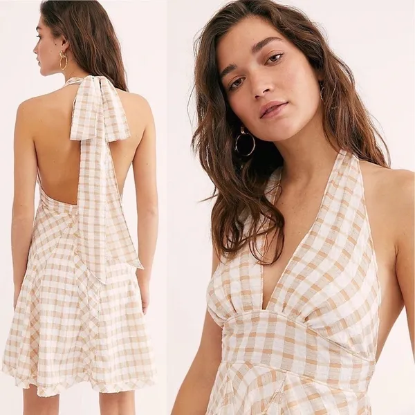 Free People Do The Twist Gingham Halter Mini Dress Tea Size‎ 2 NWT - Image 14