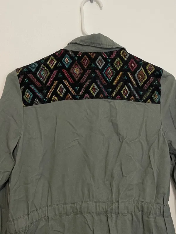 MODCLOTH Keep a Woven Mind Jacket Olive Army Green Multi Aztec Boho Embroidered - Image 16
