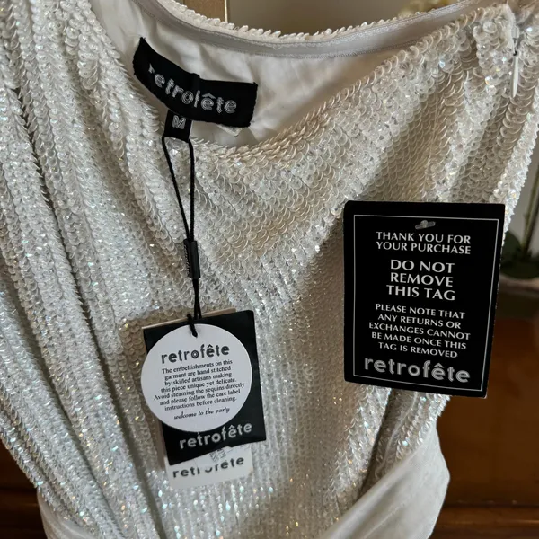 Retrofête Ella Sequin One Shoulder Mini Dress Moonglow White M NWT - Image 12