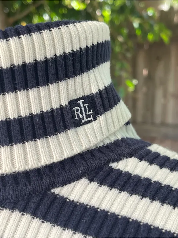 Lauren Ralph Lauren Striped Blue and white Turtleneck Sweater nautical coastal M - Image 3