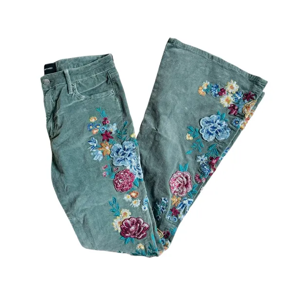 Free People x Driftwood Farrah Embroidered Cord Flare Jeans Sz 28 - Image 6