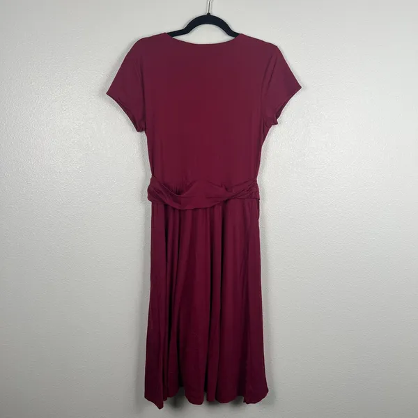 Garnet Hill Womens Gathered Waist Draped Dress Burgundy Red‎ Midi Size M - Image 6