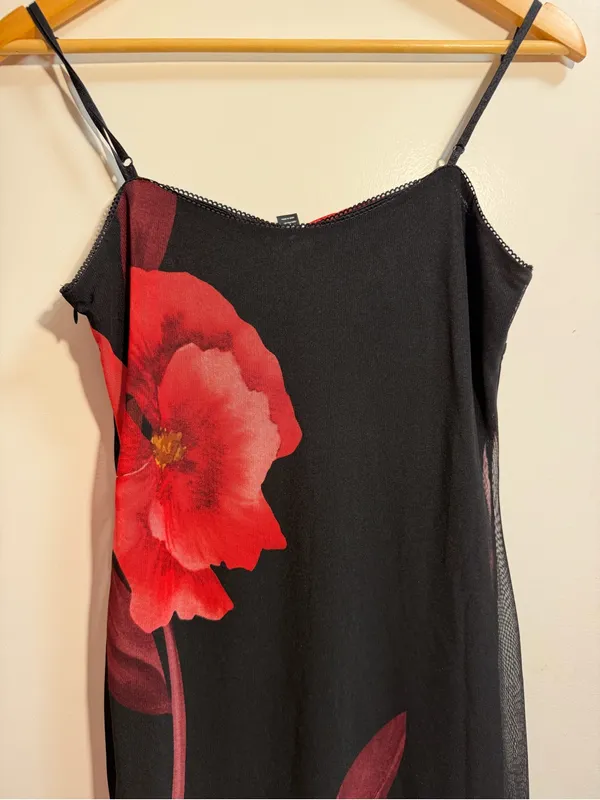 AQUA NWT Floral Mesh Maxi Dress Red Black Bloomingdale’s Exclusive Medium $98 - Image 9