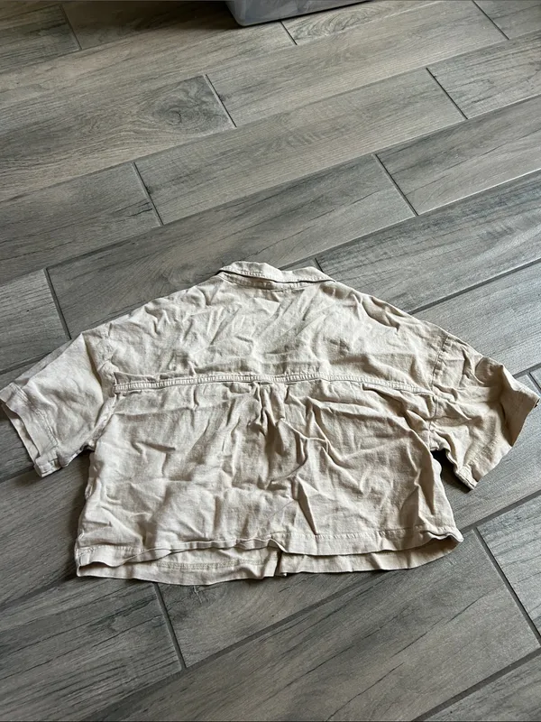 Marc New York Beige Cropped Utility Short Sleeve Shirt - Image 4