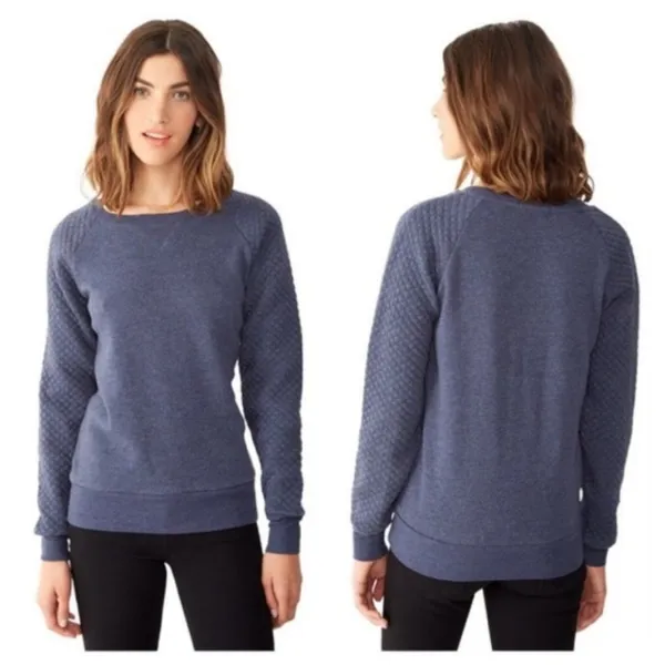 Alternative Terry Quilted Pullover Blue XS S Knit Sweatshirt Crew Neck - Image 2